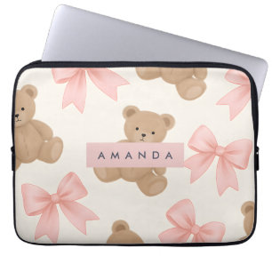 Housse Pour Ordinateur Portable Nounours mignon personnalisé et motif de noeud ros