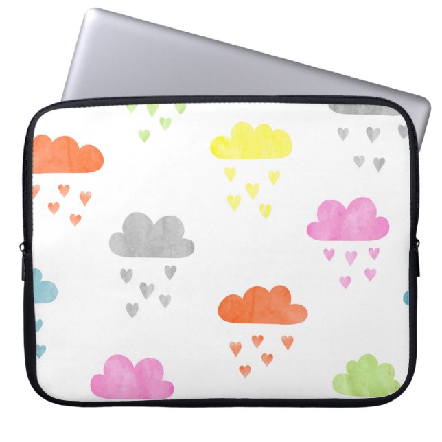 Housse Pour Ordinateur Portable Nuages de rêve : pluie cardiaque aquarelle (Devant)