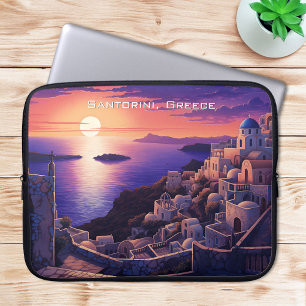 Housse Pour Ordinateur Portable Nuit à Santorini Island Peinture Art du voyage