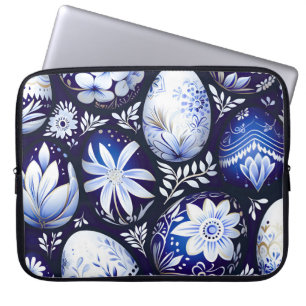 Housse Pour Ordinateur Portable Œuf de Pâques Floral de Printemps Bleu Scandinave