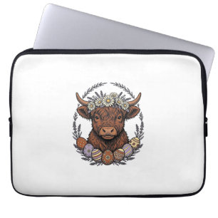 Housse Pour Ordinateur Portable Œuvre d'art de Pâques vintage fleurie Highland Cow