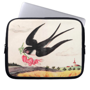 Housse Pour Ordinateur Portable Oiseau Volant Avec Fleurs