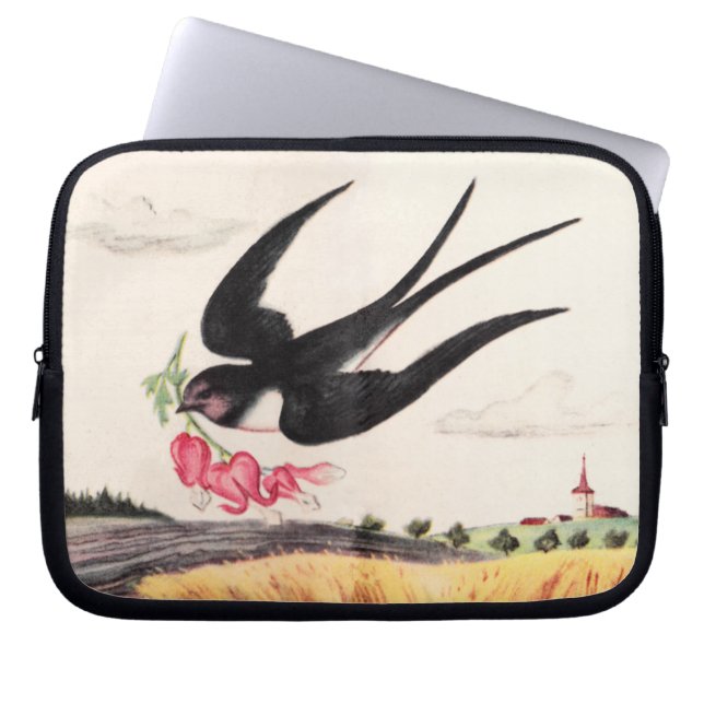Housse Pour Ordinateur Portable Oiseau Volant Avec Fleurs (Devant)