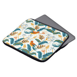 Housse Pour Ordinateur Portable Oiseaux exotiques tropicaux et motif feuille