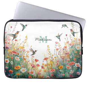 Housse Pour Ordinateur Portable Oiseaux Floraux Aquarelle Monogramme Fleur Sauvage