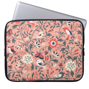 Housse Pour Ordinateur Portable Oiseaux floraux main tiré Vintage