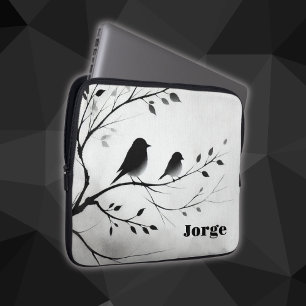 Housse Pour Ordinateur Portable Oiseaux noirs et blancs simples perchés dans les a