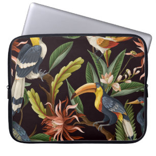 Housse Pour Ordinateur Portable Oiseaux tropicaux : Feuilles Vintages & Fleurs