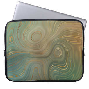 Housse Pour Ordinateur Portable Olive Strata Agate d'encre verte et dorée