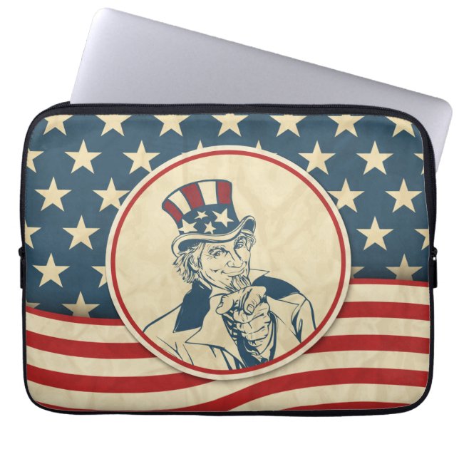 Housse Pour Ordinateur Portable Oncle rétro Sam Rustic Americana (Devant)