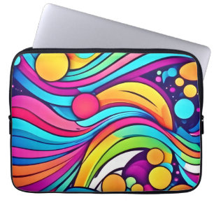 Housse Pour Ordinateur Portable Ondes Néon Cosmos Vibrant