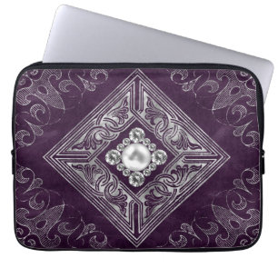 Housse Pour Ordinateur Portable Opulence ornée   Fleurir de bijoux pourpre et arge