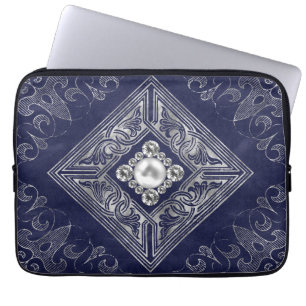 Housse Pour Ordinateur Portable Opulence ornée   Flouris aux bijoux bleu et argent