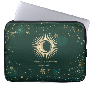 Housse Pour Ordinateur Portable Or céleste Soleil Et Lune Étoiles Vert
