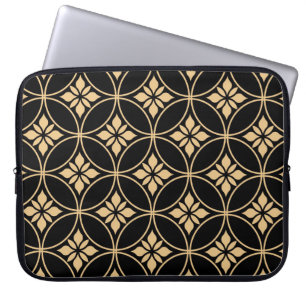 Housse Pour Ordinateur Portable Or et noir : Abstrait Floral Vintage