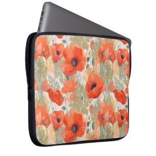 Housse Pour Ordinateur Portable Orange Poppy Meadow