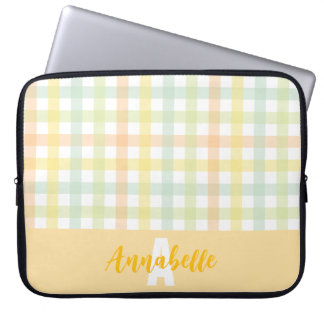 Housse Pour Ordinateur Portable Orange vert jaune bleu pastel En vichy Monogramme
