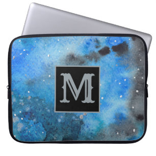 Housse Pour Ordinateur Portable Ordinateur portable Monogram Blue Art Black Waterc