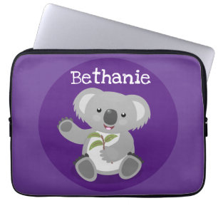 Housse Pour Ordinateur Portable Ours de koala mignon avec dessin animé feuille