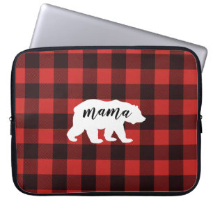 Housse Pour Ordinateur Portable Ours Mama Rustique Rouge et Buffle Noir Plaid
