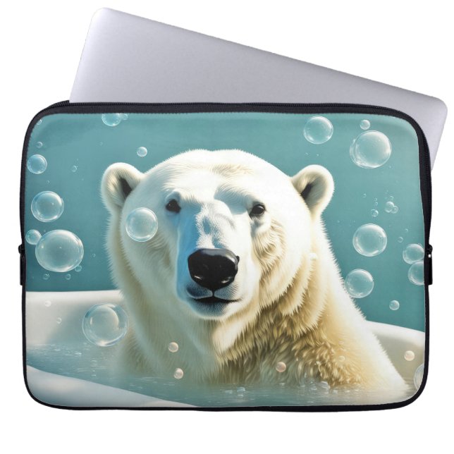 Housse Pour Ordinateur Portable Ours Polaire Dans La Baignoire À Bulles (Devant)