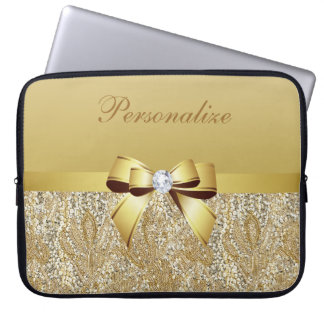 Housse Pour Ordinateur Portable Paillettes, arc et diamant d'or personnalisés