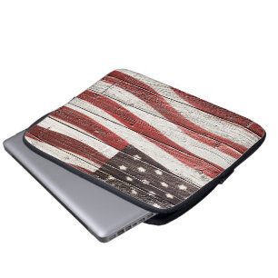 Housse Pour Ordinateur Portable Painted American Flag on Rustic Wood Texture