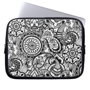 Housse Pour Ordinateur Portable Paisley floral noir