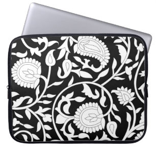 Housse Pour Ordinateur Portable Paisley indien traditionnel motif sur noir et wi