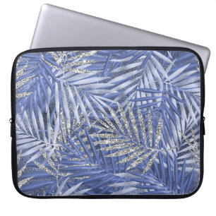 HOUSSE POUR ORDINATEUR PORTABLE PALMIERS TROPICAUX BLEU & ARGENT