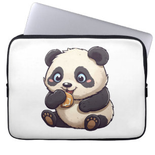 Housse Pour Ordinateur Portable Panda mange un biscuit