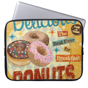 Housse Pour Ordinateur Portable Panneau métallique vintage Donuts. vintage, signe,