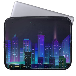 Housse Pour Ordinateur Portable Panorama de la ville de nuit avec lumière néon s