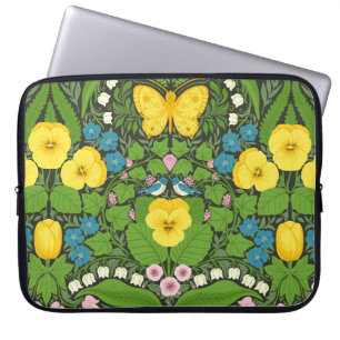 Housse Pour Ordinateur Portable Pansies jaunes, oiseaux et papillons