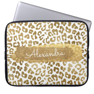 Housse Pour Ordinateur Portable Papier or et blanc Cheetah avec Parties scintillan