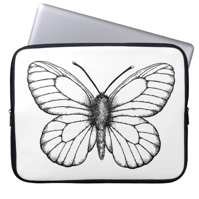 Housse Pour Ordinateur Portable Papillon blanc à veine noire (Devant)