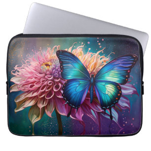 Housse Pour Ordinateur Portable Papillon bleu et Dahlia