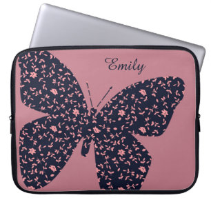 Housse Pour Ordinateur Portable Papillon floral rose et violet Personnalisé