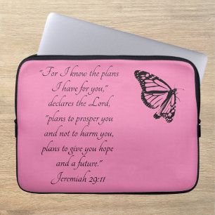Housse Pour Ordinateur Portable Papillon rose Custom Bible Verse Jérémie 29:11