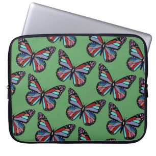 Housse Pour Ordinateur Portable Papillons colorés assez ornés sur fond vert