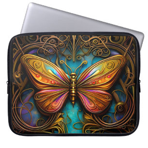 Housse Pour Ordinateur Portable Papillons en bronze sur Aqua Blue