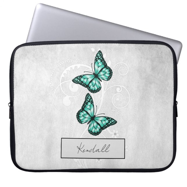 Housse Pour Ordinateur Portable Papillons Turquoises brillants (Devant)