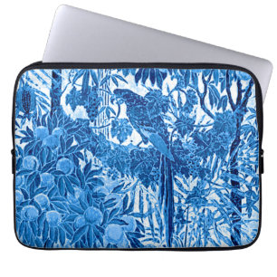 Housse Pour Ordinateur Portable Parrot dans un cadre de jungle, Indigo bleu et bla