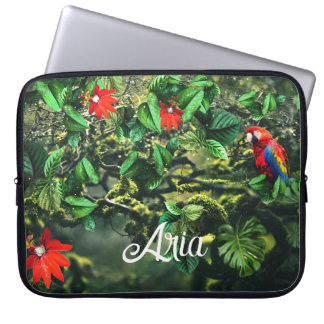 Housse Pour Ordinateur Portable Parrot écarlate macaw dans la jungle avec des fleu