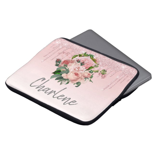 Housse Pour Ordinateur Portable Parties scintillant à séchage rose Bouquet floral  (Devant haut)