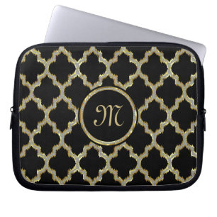 Housse Pour Ordinateur Portable Parties scintillant or Faux Quatrefoil Ikat Motif