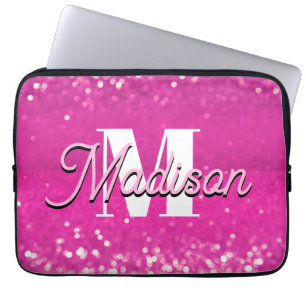 Housse Pour Ordinateur Portable Parties scintillant rose chaud Bokeh Monogramme