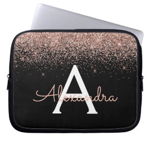 Housse Pour Ordinateur Portable Parties scintillant rose rose et monogramme étince
