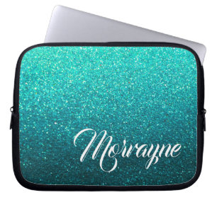 Housse Pour Ordinateur Portable Parties scintillant Turquoise Glam Ombre Sparkles