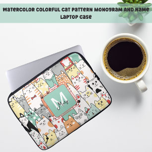 Housse Pour Ordinateur Portable Pastel Cartoon Cute Chats Nom Monogramme